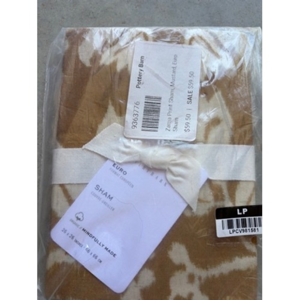 Pottery Barn Zama Print Euro Sham Mustard Yellow Organic Cotton 26x26 9363776